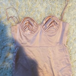 babyboo maxi dress. silk light pink dress with a long slit. size small